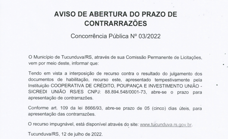 AVISO DE ABERTURA DE PRAZO PARA CONTRARRAZÕES  - CNC 03_2022 CESSÃO ONEROSA FOLHA DE PAGAMENTO